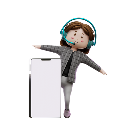 Female customer care consultant with smartphone 3D Illustration