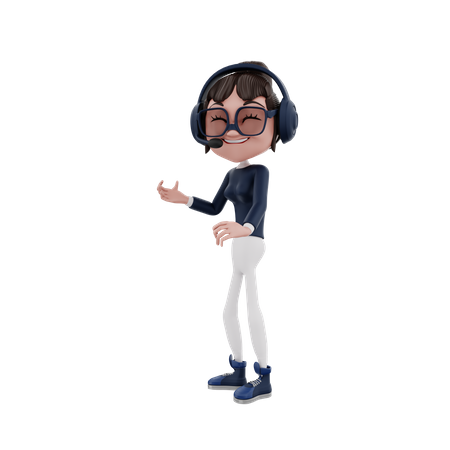 Female customer care employee wearing headphone  3D Icon