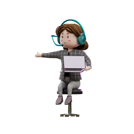 Female customer care executive hold laptop with blank screen  3D Icon
