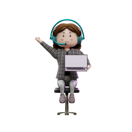 Female customer care executive hold laptop with blank space  3D Icon