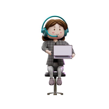 Female customer care executive sitting on chair  3D Icon