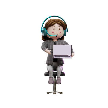 Female customer care executive sitting on chair 3D Illustration