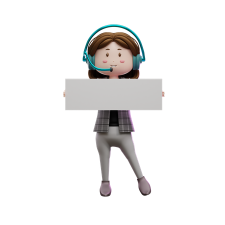 Female customer care worker holding white board  3D Illustration