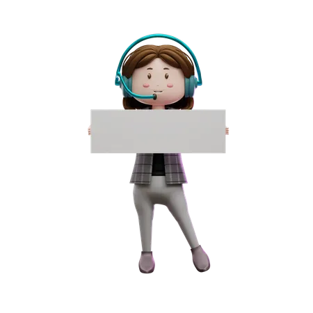 Female customer care worker holding white board  3D Illustration