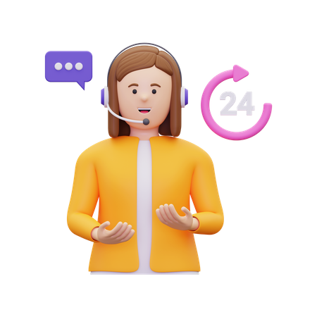 Female customer service agent available 24 hours  3D Illustration