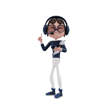 Female Customer Service employee holding tablet  3D Icon