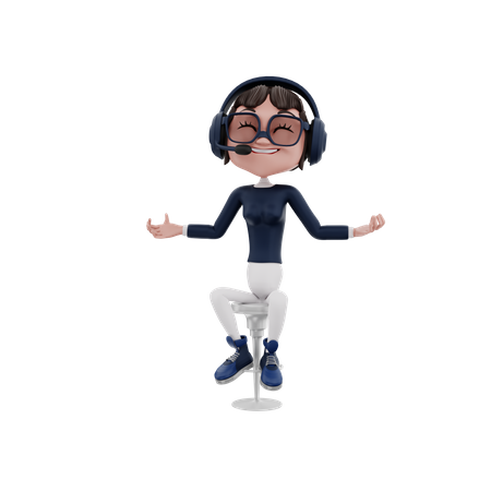 Female Customer Service employee with wide open arms  3D Icon