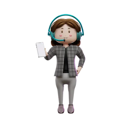 Female customer service holding smartphone 3D Illustration