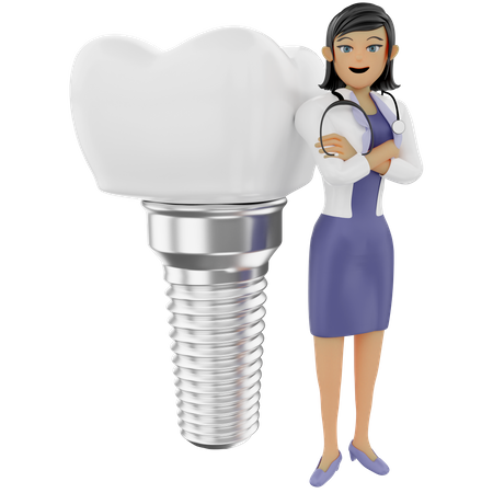 Female dentist showing tooth implant  3D Illustration