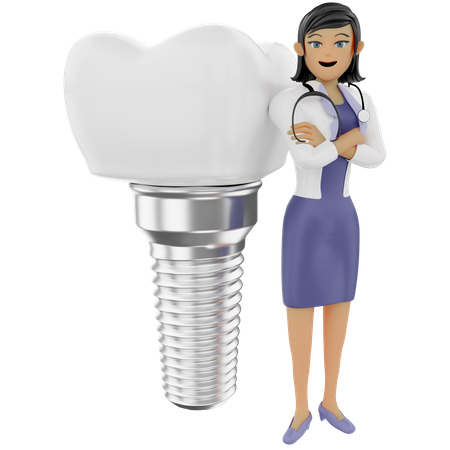 Female dentist showing tooth implant 3D Illustration