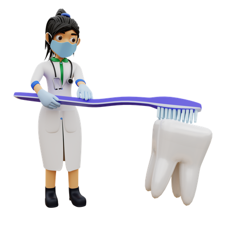 Female dentist suggesting to brush teeth regularly  3D Illustration