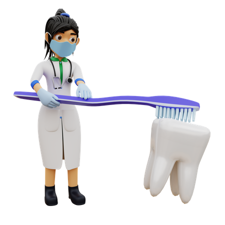 Female dentist suggesting to brush teeth regularly 3D Illustration