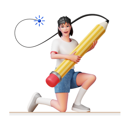 Female designer Holding Pencil  3D Illustration