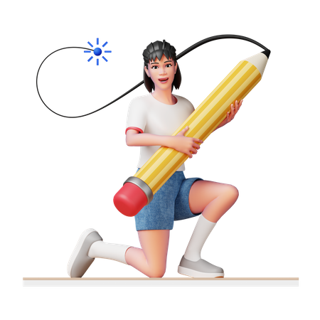 Female designer Holding Pencil 3D Illustration