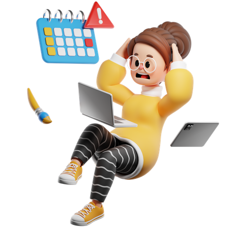 Female Designer Scary For Deadline Alert  3D Icon