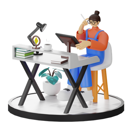 Female designer thinking about design  3D Illustration