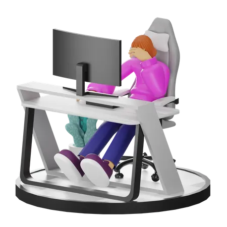 Female Dizziness At Work  3D Illustration