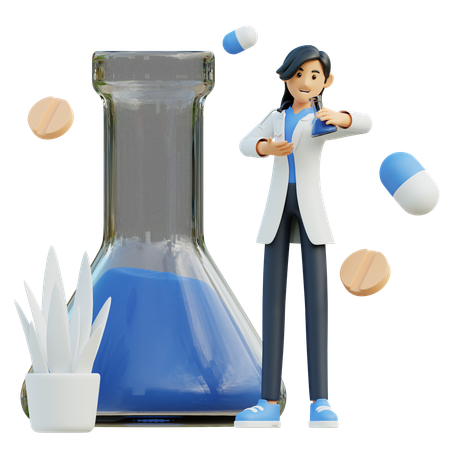 Female doctor brought a laboratory flask  3D Illustration