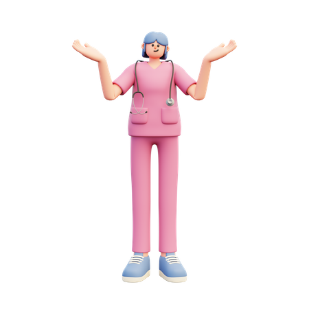 Female Doctor Confused And Open Hands Up  3D Illustration
