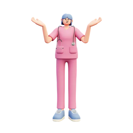 Female Doctor Confused And Open Hands Up  3D Illustration