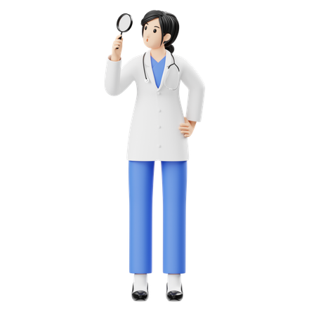 Female Doctor Detecting Virus With Magnifier  3D Illustration