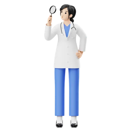 Female Doctor Detecting Virus With Magnifier  3D Illustration