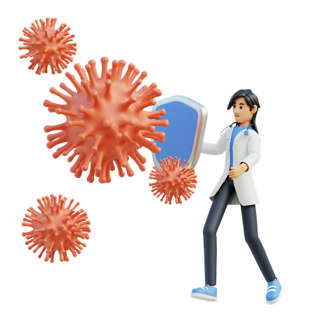 Female doctor fight virus  3D Illustration