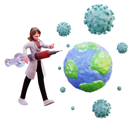 Female doctor fighting with coronavirus  3D Icon