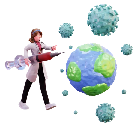 Female doctor fighting with coronavirus 3D Illustration