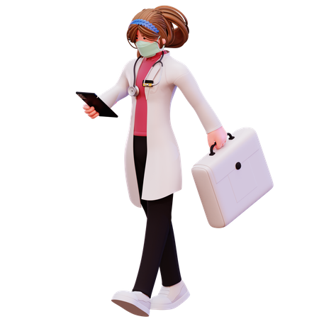 Female doctor going to hospital  3D Illustration