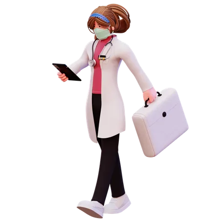 Female doctor going to hospital 3D Illustration