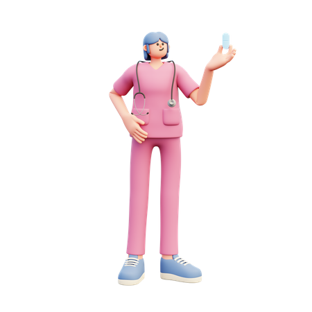 Female Doctor Holding Big Pill  3D Illustration