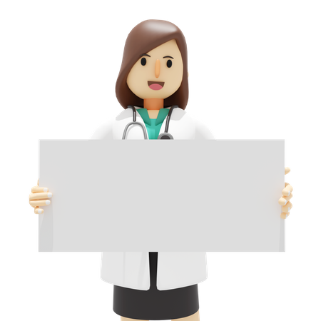 Female doctor holding blank board  3D Illustration