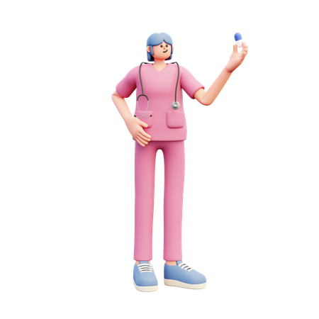 Female Doctor Holding Capsule  3D Icon