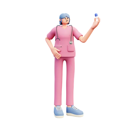 Female Doctor Holding Capsule  3D Illustration