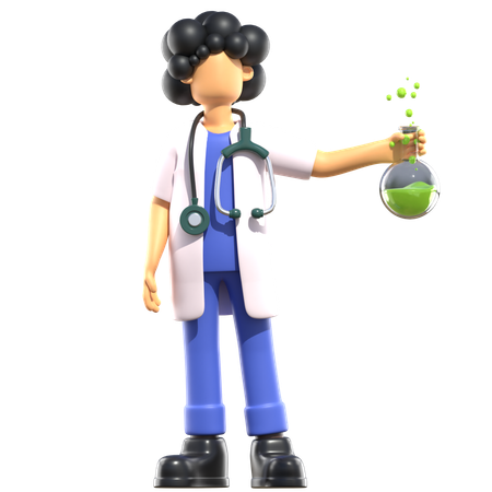 Female Doctor Holding Chemical Flask  3D Illustration