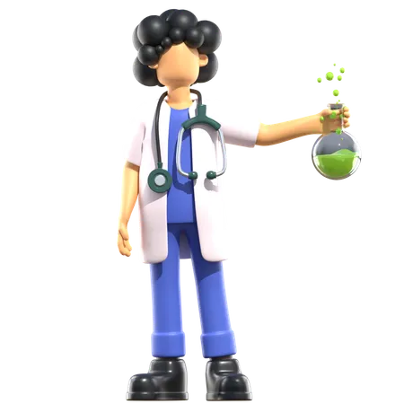 Female Doctor Holding Chemical Flask  3D Illustration