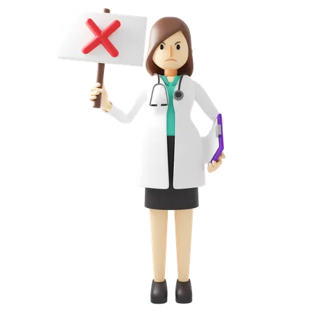 Female doctor holding incorrect mark board  3D Illustration