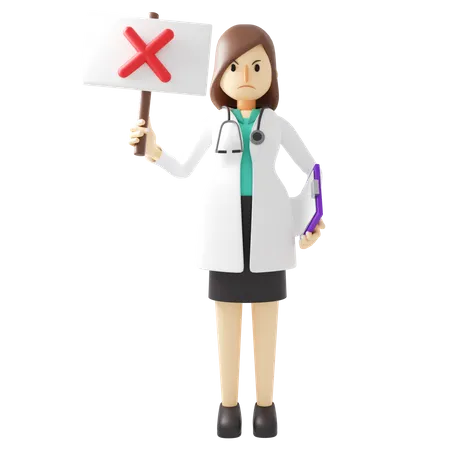 Female doctor holding incorrect mark board 3D Illustration