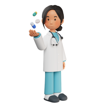 Female Doctor Holding Medicine In One Hand  3D Illustration