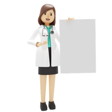 Female doctor holding placard  3D Illustration