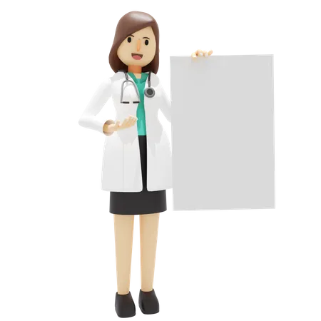 Female doctor holding placard  3D Illustration