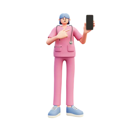 Female Doctor Holding Smartphone Pointing  3D Illustration