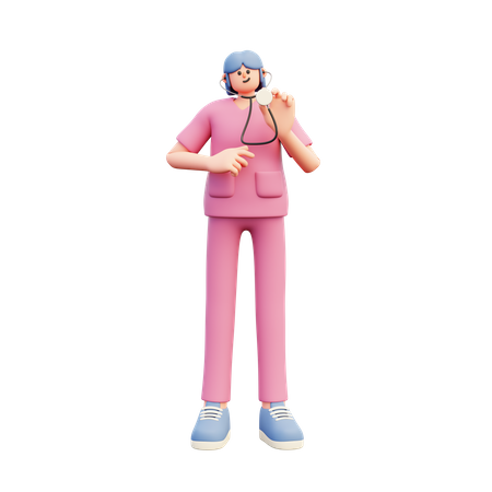 Female Doctor Holding Stethoscope  3D Illustration