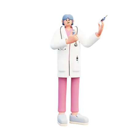 Female Doctor Holding Vaccine And Syringe  3D Illustration