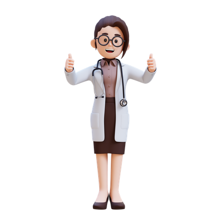 Female Doctor In White Lab Coat Giving Two Thumbs Up  3D Illustration
