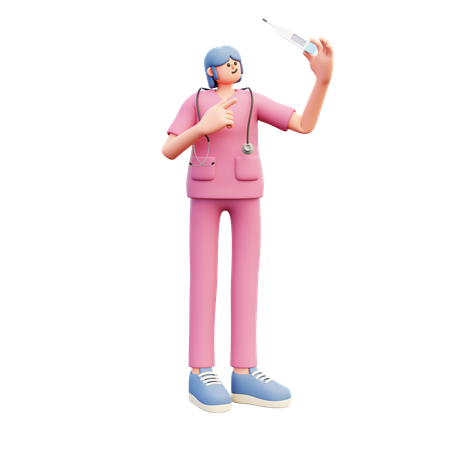 Female Doctor Look At Thermometer  3D Illustration