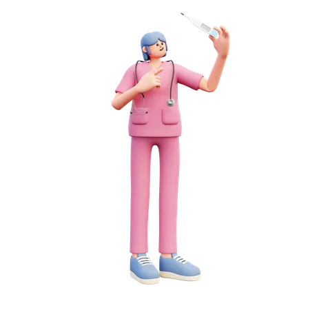 Female Doctor Look At Thermometer  3D Illustration