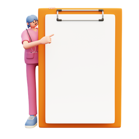 Female Doctor Looking Out Big Clipboard  3D Illustration