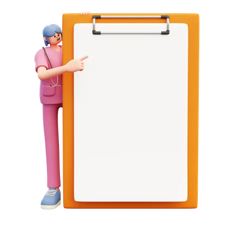 Female Doctor Looking Out Big Clipboard  3D Illustration